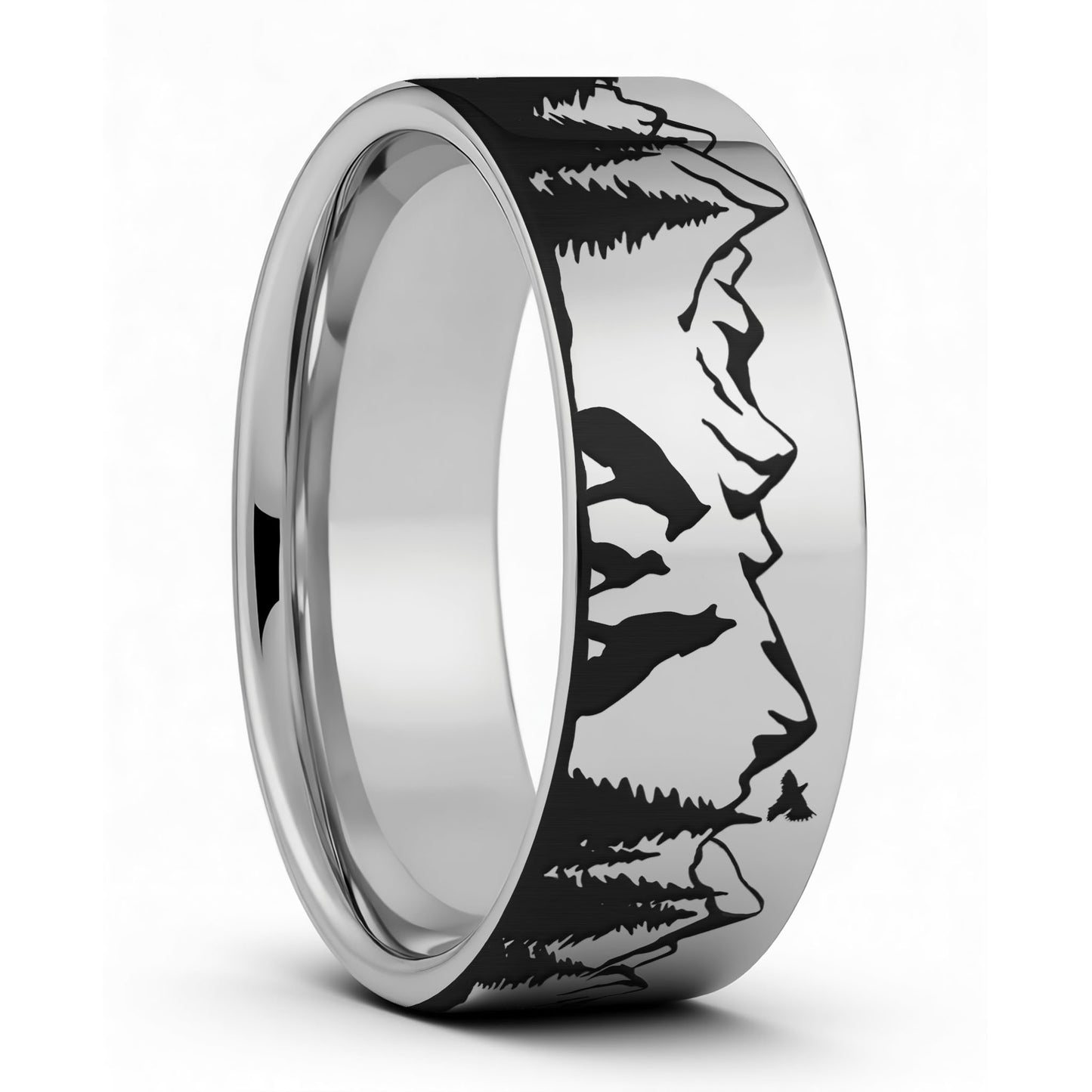 Wolf Landscape Scene Tungsten Men's Wedding Band