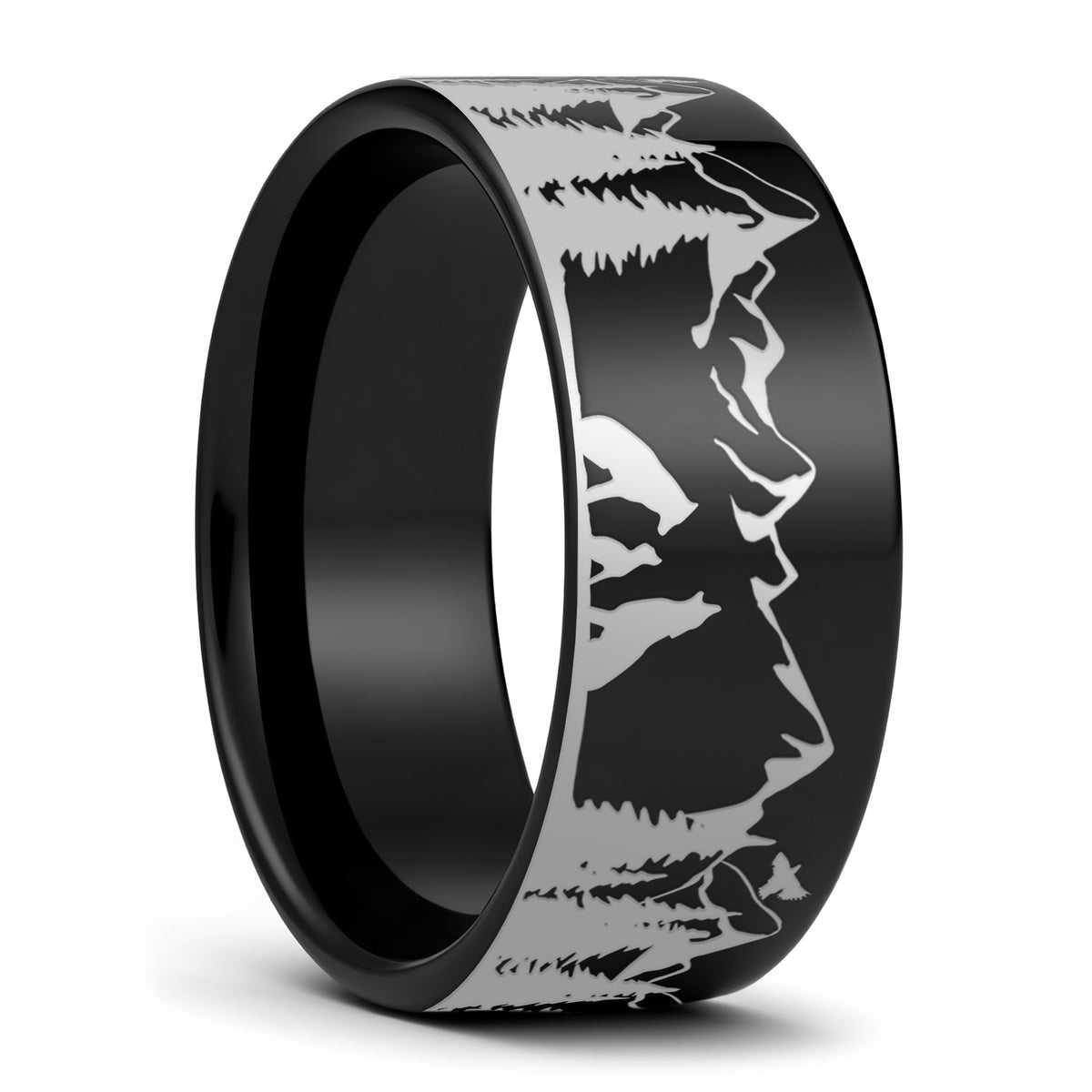 Wolf Landscape Scene Tungsten Men's Wedding Band