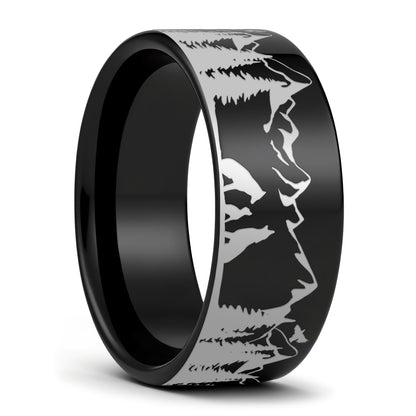 Wolf Landscape Scene Tungsten Men's Wedding Band