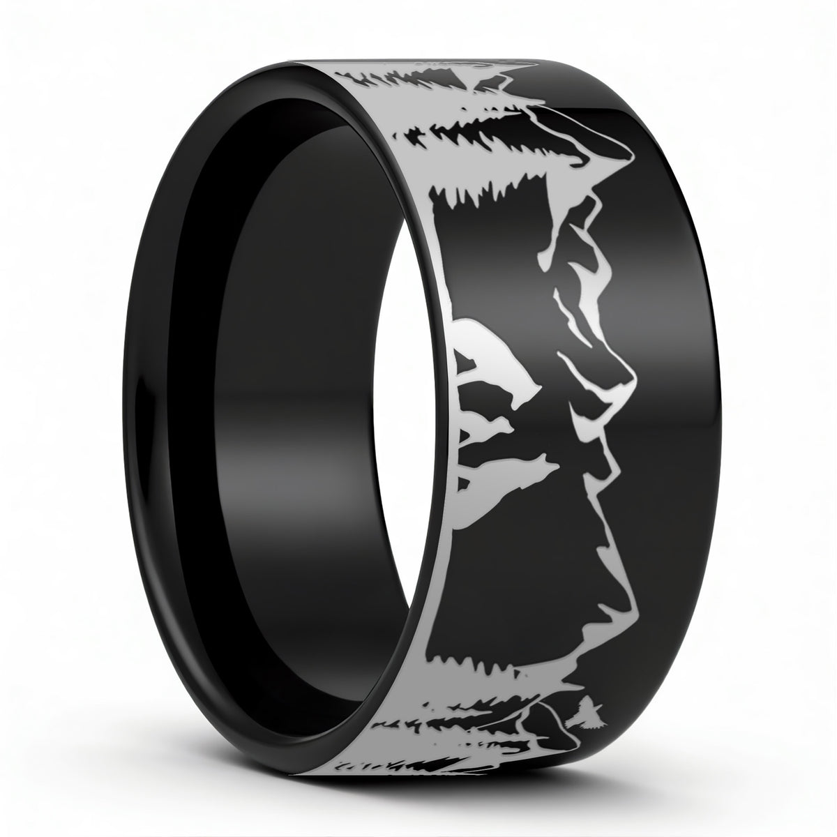 Wolf Landscape Scene Tungsten Men's Wedding Band