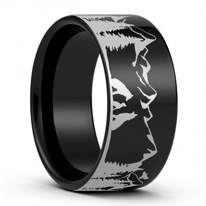Wolf Landscape Scene Tungsten Men's Wedding Band