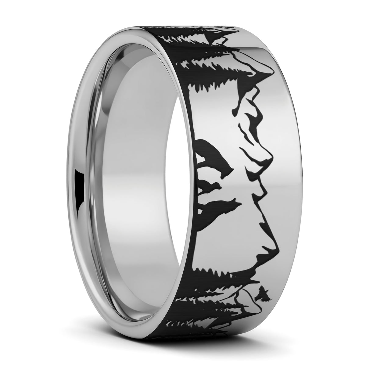 Wolf Landscape Scene Tungsten Men's Wedding Band