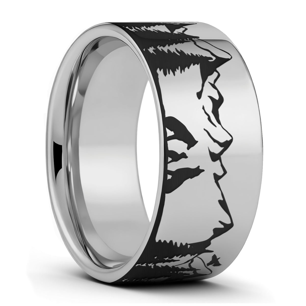 Wolf Landscape Scene Tungsten Men's Wedding Band