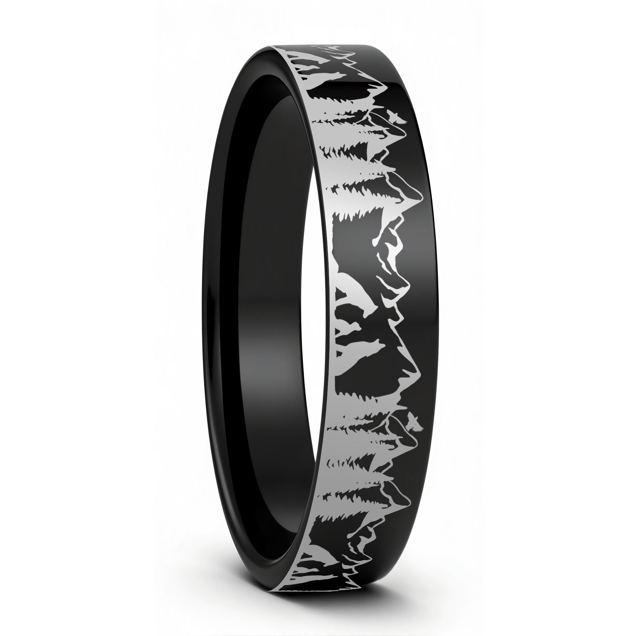 Wolf Landscape Scene Tungsten Men's Ring | Vansweden Jewelers