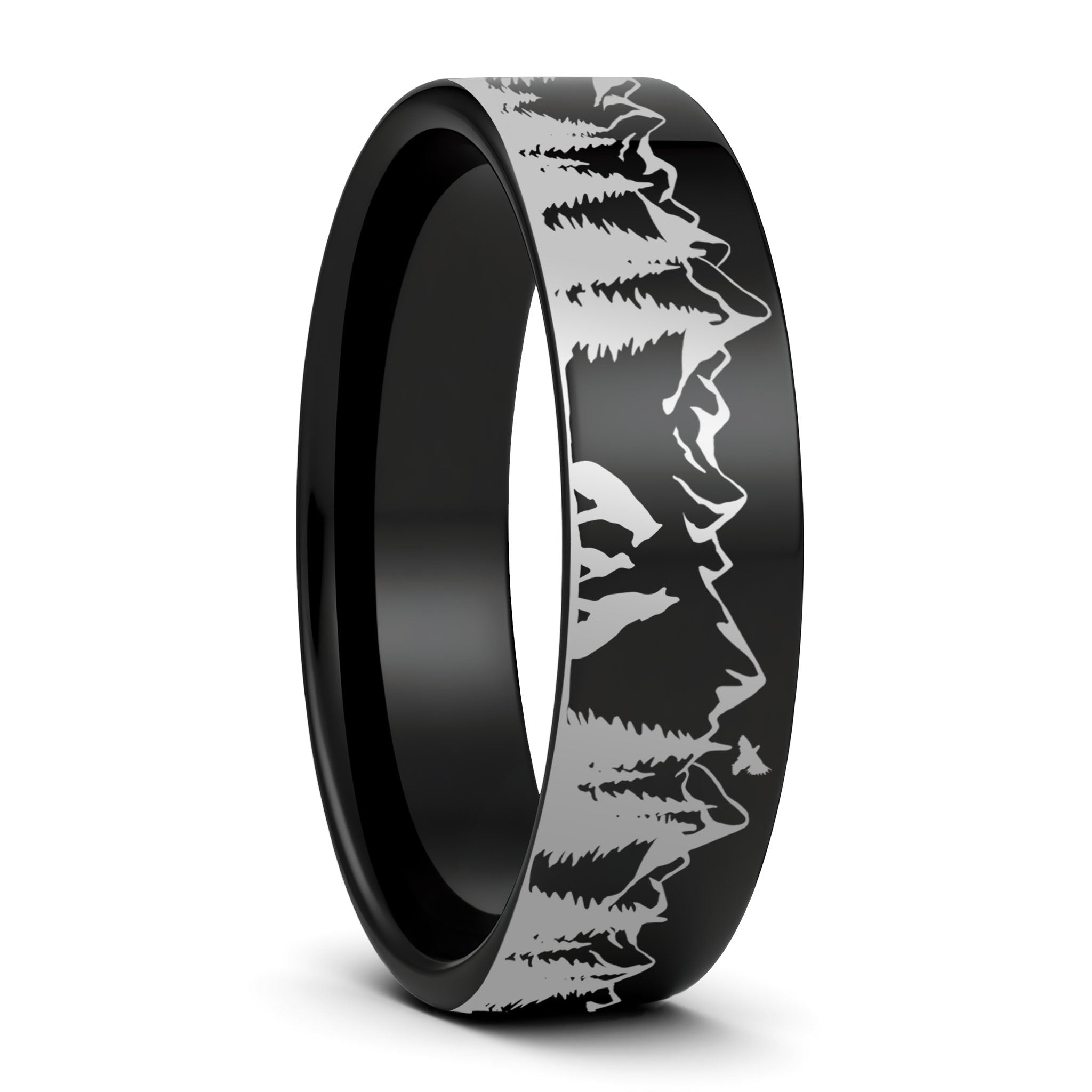 Wolf Landscape Scene Tungsten Men's Ring | Vansweden Jewelers