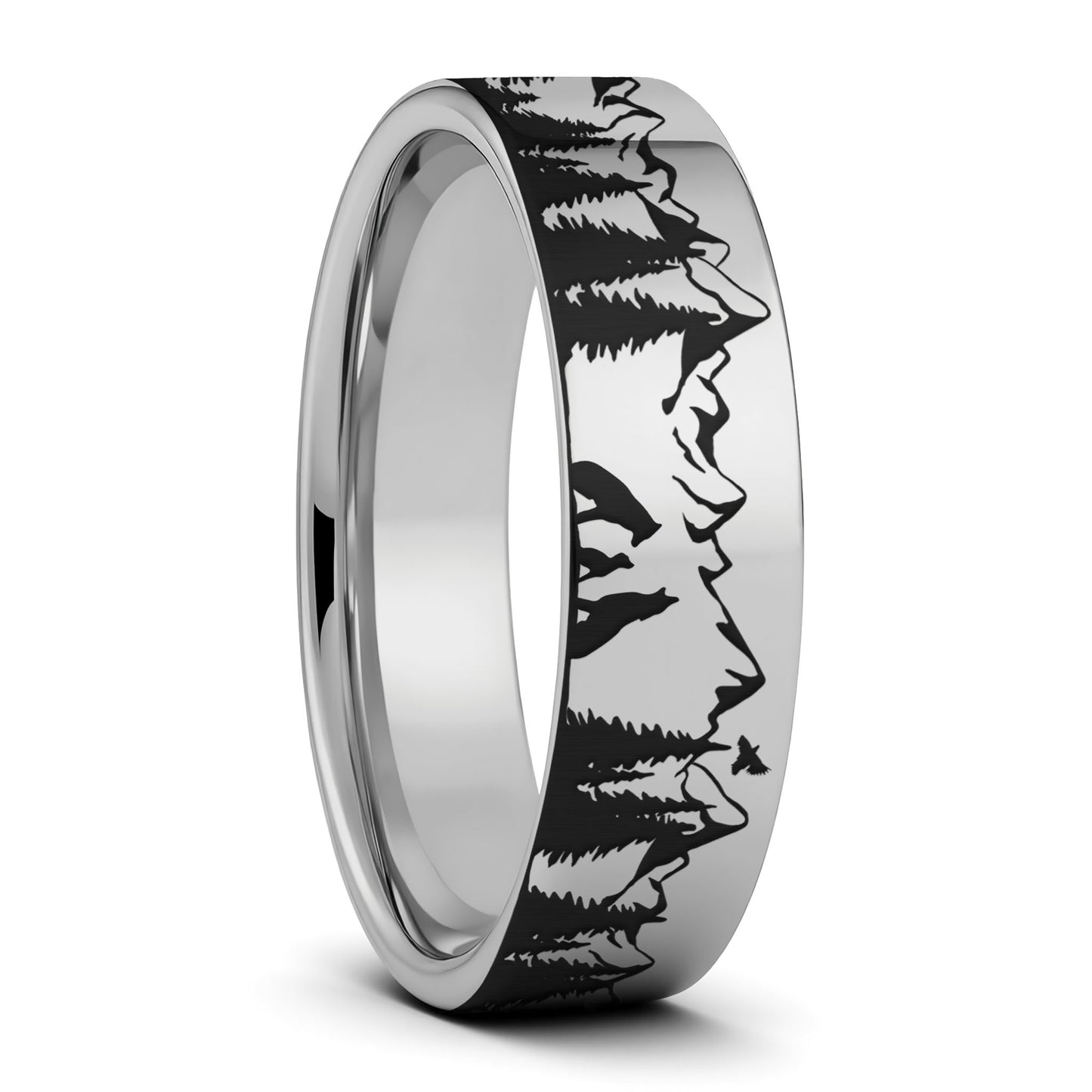 Wolf Landscape Scene Tungsten Men's Wedding Band