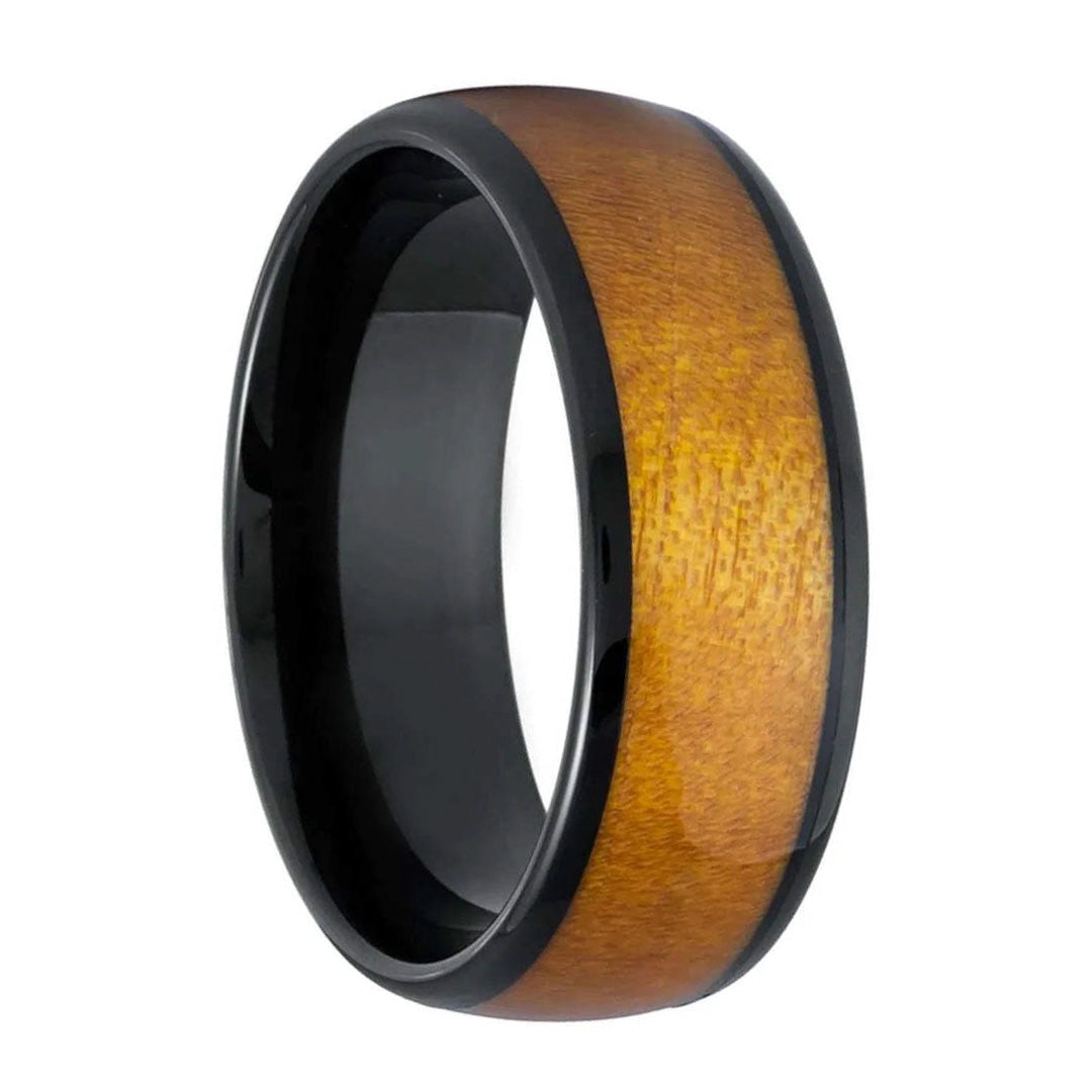 Wood Inlaid Domed Black Tungsten Men's Wedding Band