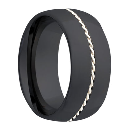 Woven Platinum Inlay Domed Zirconium Wedding Band