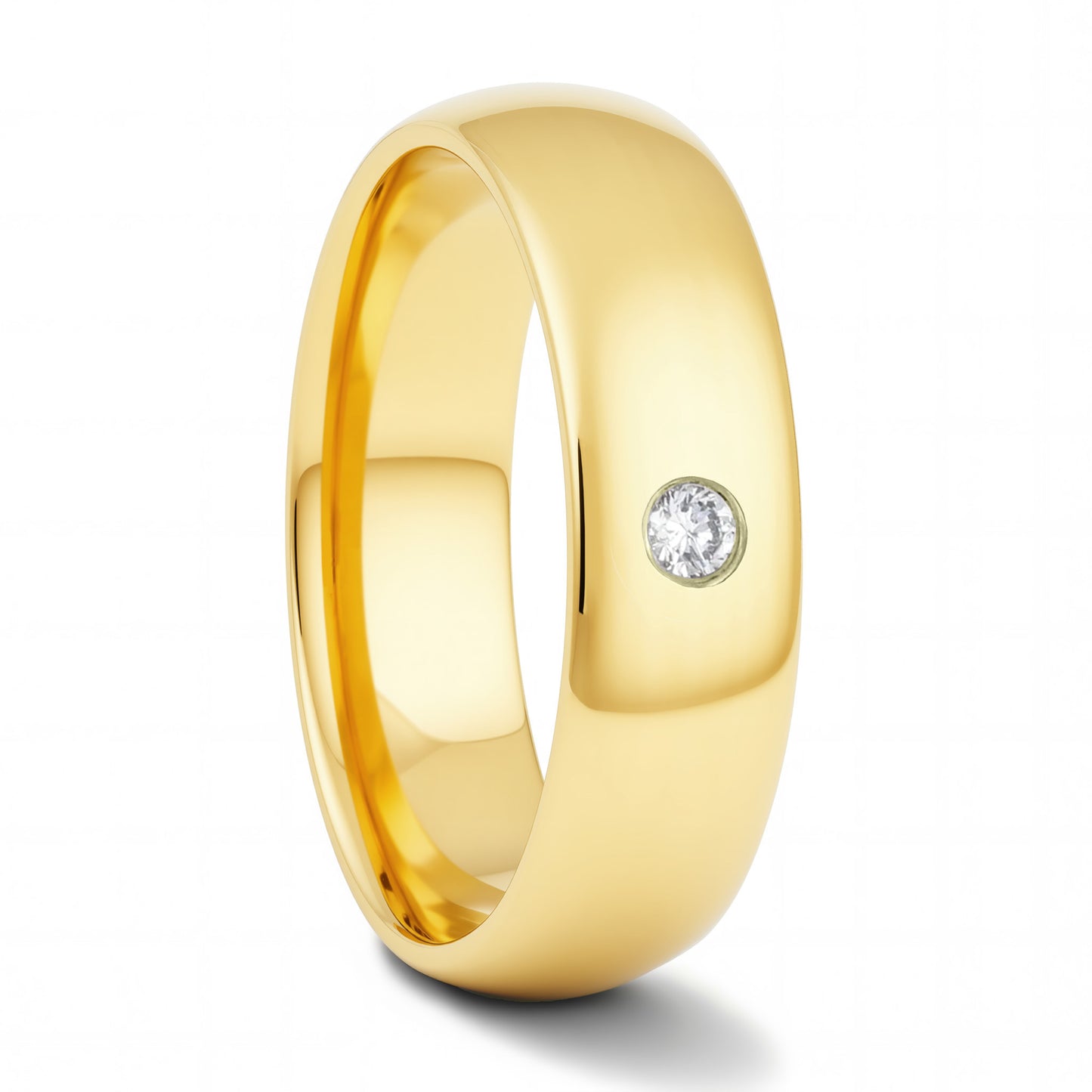 Lab-Grown Diamond Yellow Gold Tungsten Wedding Band