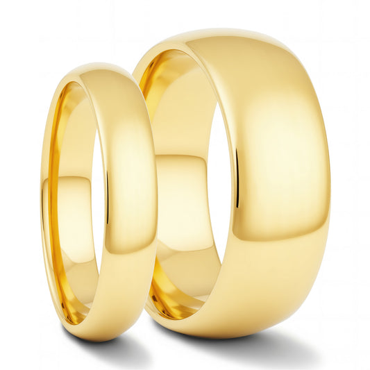 Yellow Gold Tungsten Couple's Matching Wedding Band Set