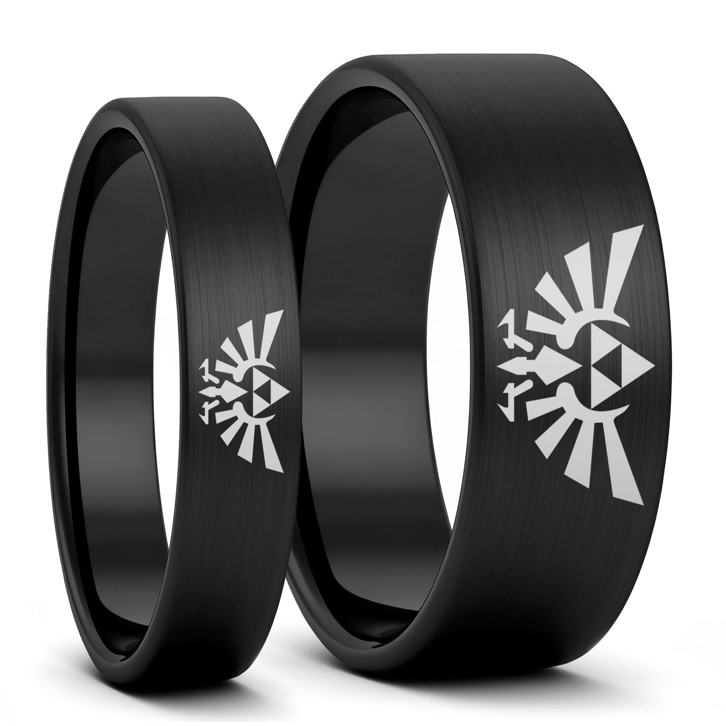 Legend of Zelda Ensemble d'alliances assorties en tungstène noir brossé pour couple