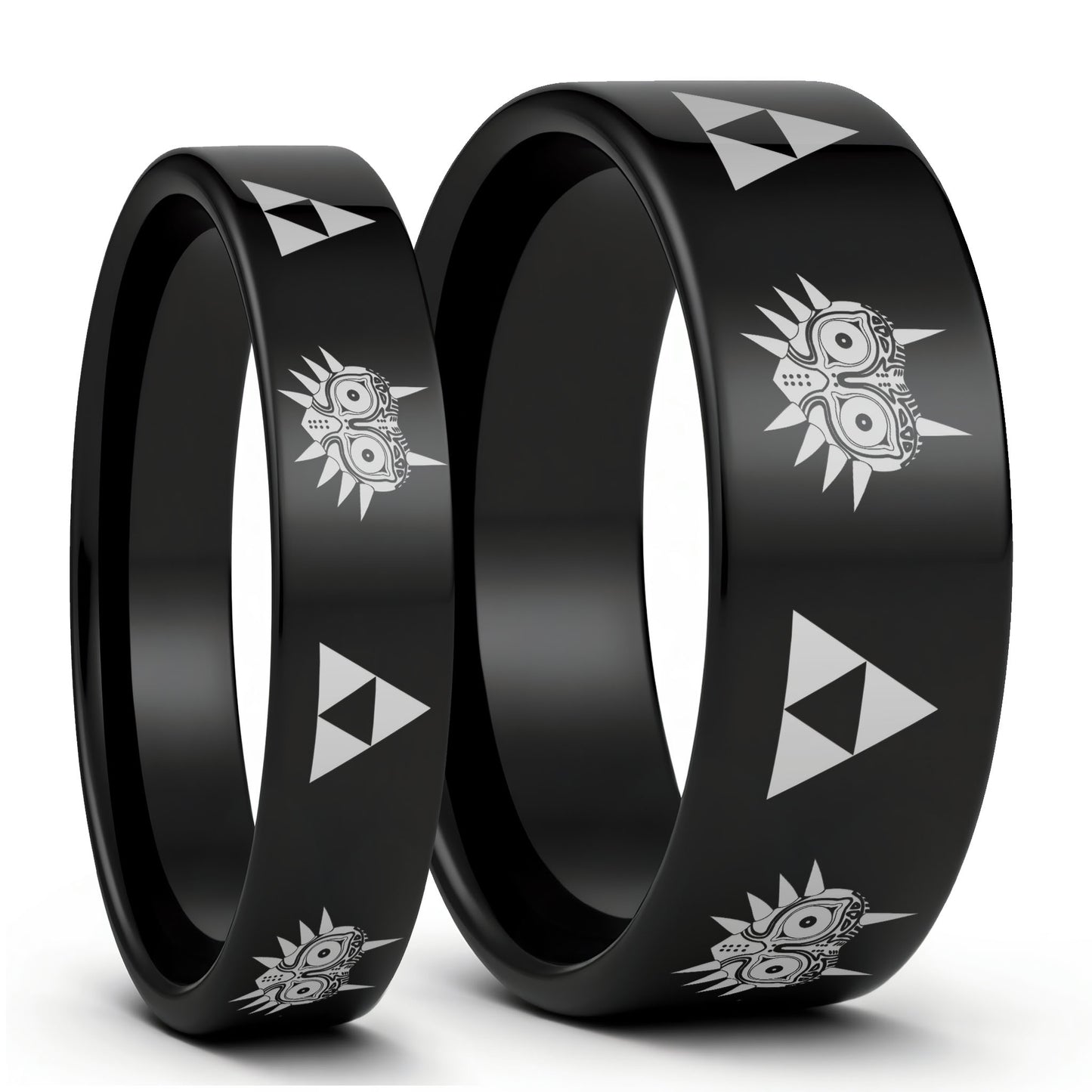 Legend of Zelda Majora Mask Triforce Black Tungsten Couple's Matching Wedding Band Set