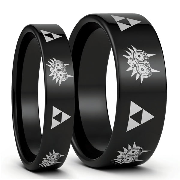 Legend of Zelda Majora Mask Triforce Black Tungsten Couple's