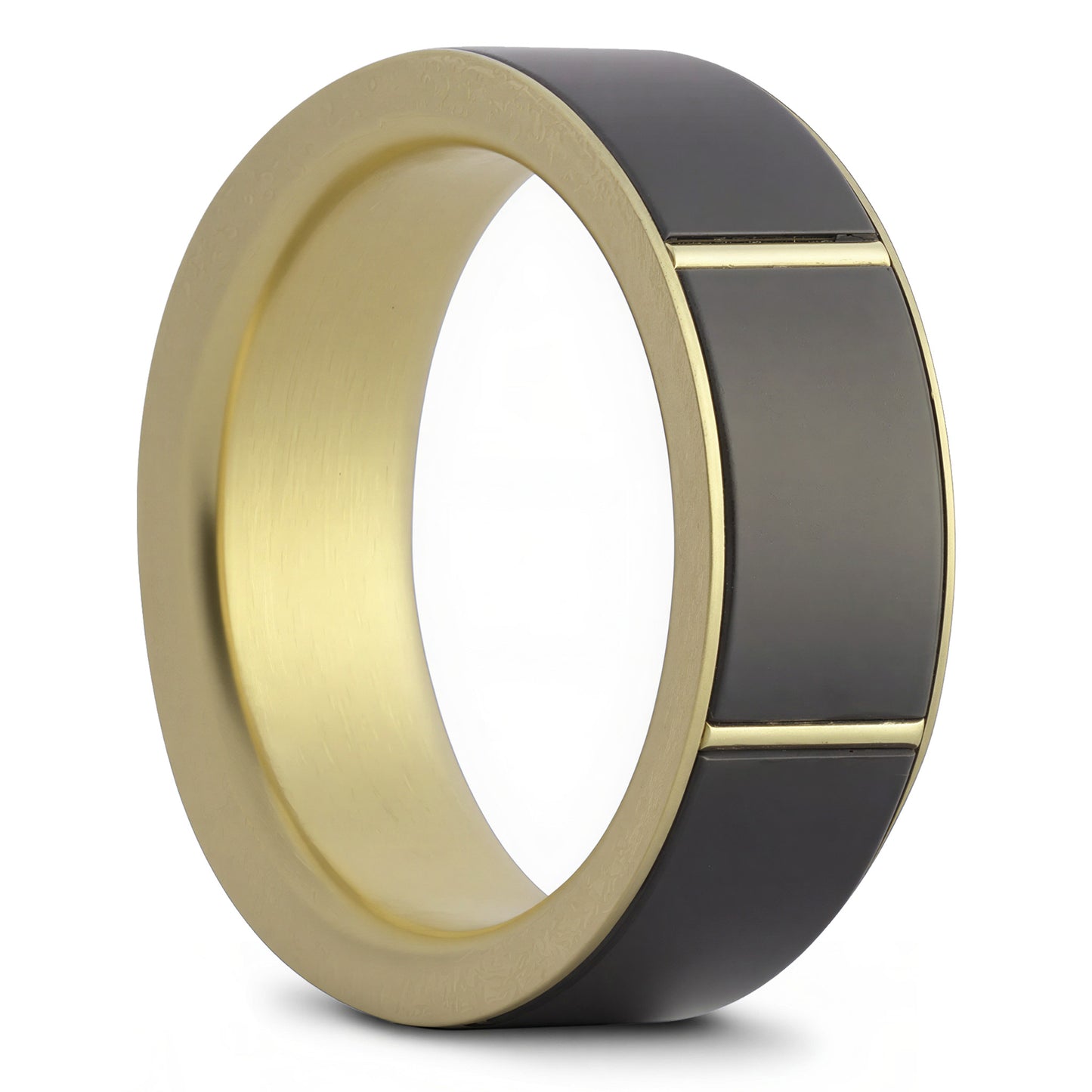 Zirconium & 14k Yellow Gold Spinner Wedding Band