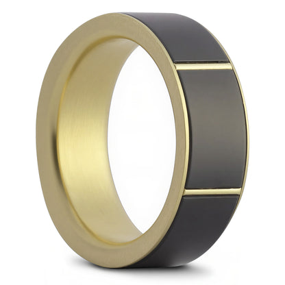Zirconium & 14k Yellow Gold Spinner Wedding Band
