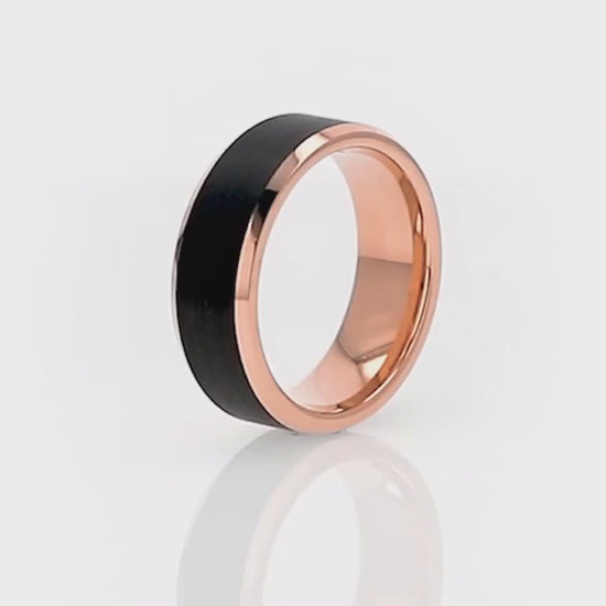 Rose Gold Plated Titanium Couple's Matching Wedding Band Set with Black Center