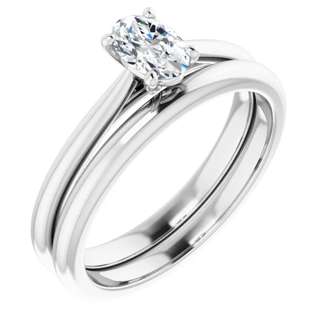 10k White Gold Oval Solitaire Moissanite Women's Engagement Ring
