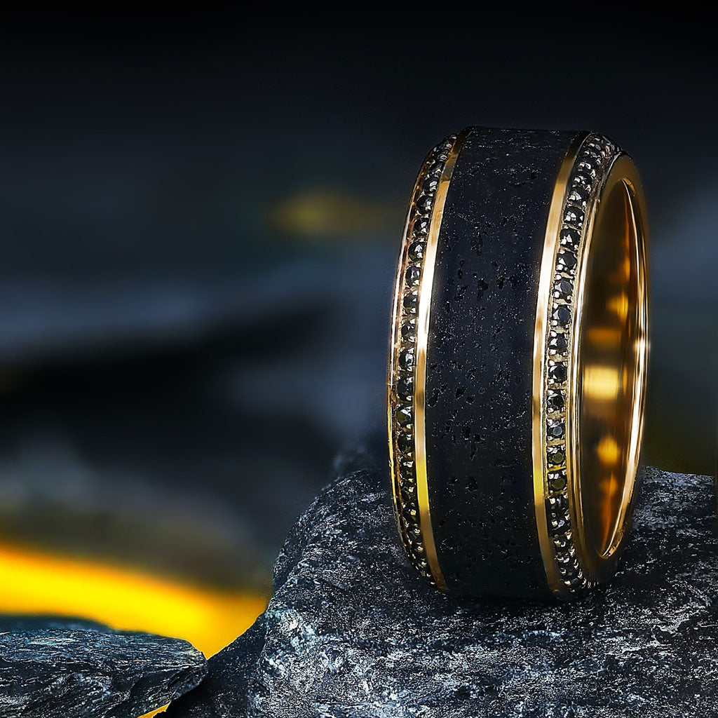 REFINED - Large Black Diamond Crystal Ring with Antique Gold - Mens Unisex  Ring – ShySiren.com