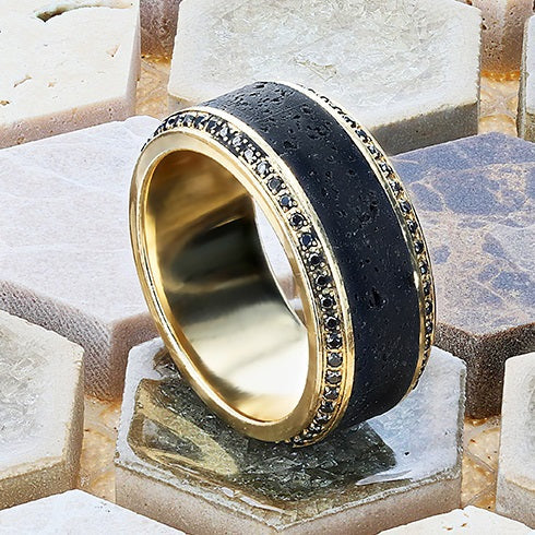 10k Yellow Gold Men's Ring with Black and White SpectraMokume Custom M |  Revolution Jewelry