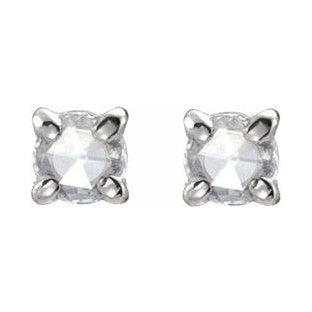 A 14k gold round diamond flat back earrings displayed on a neutral white background.