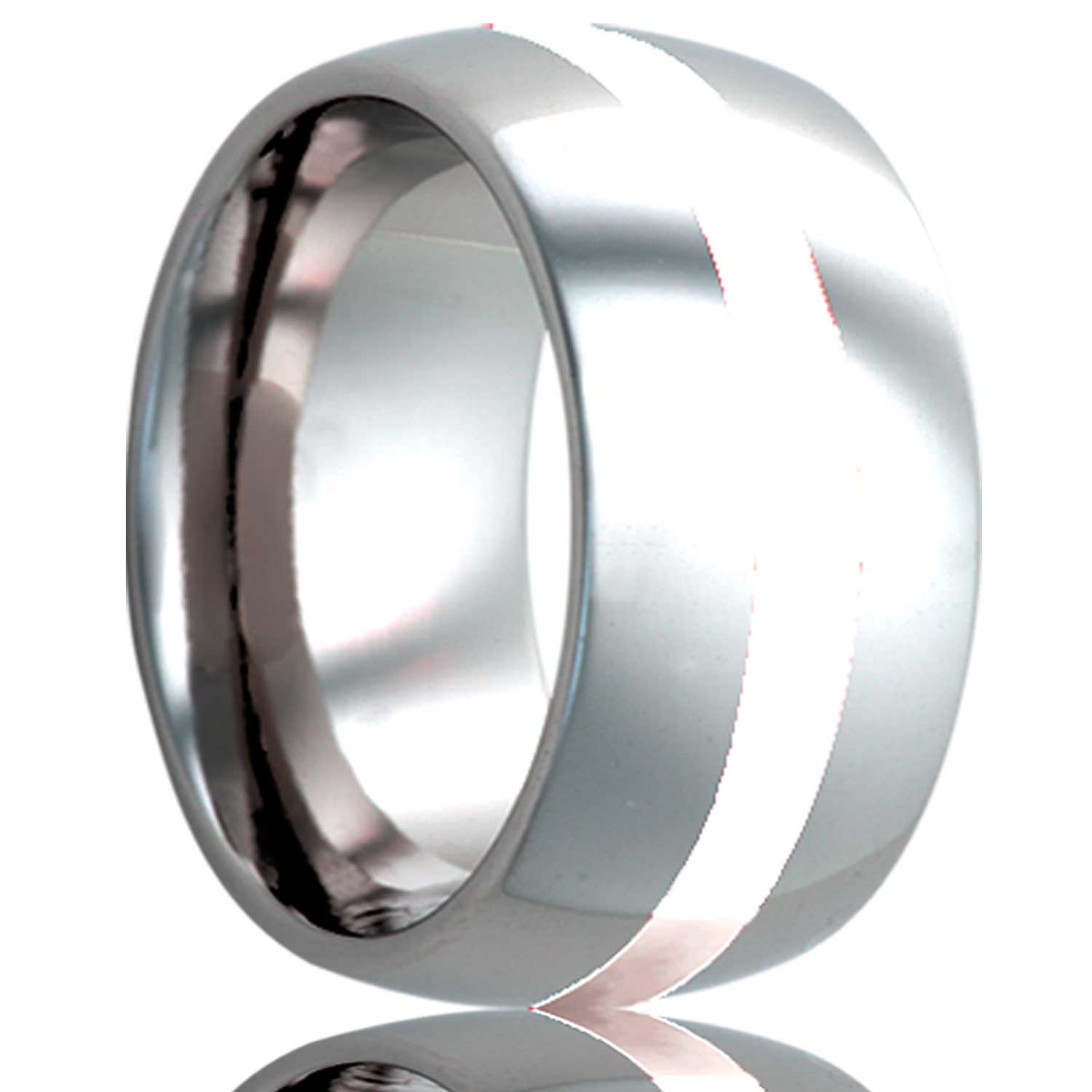 A argentium silver inlay domed cobalt wedding band displayed on a neutral white background.