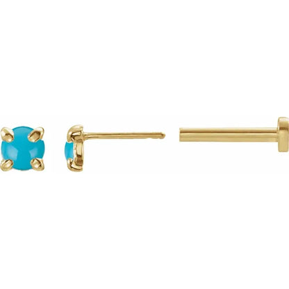 14k Gold Round Turquoise Flat Back Earrings