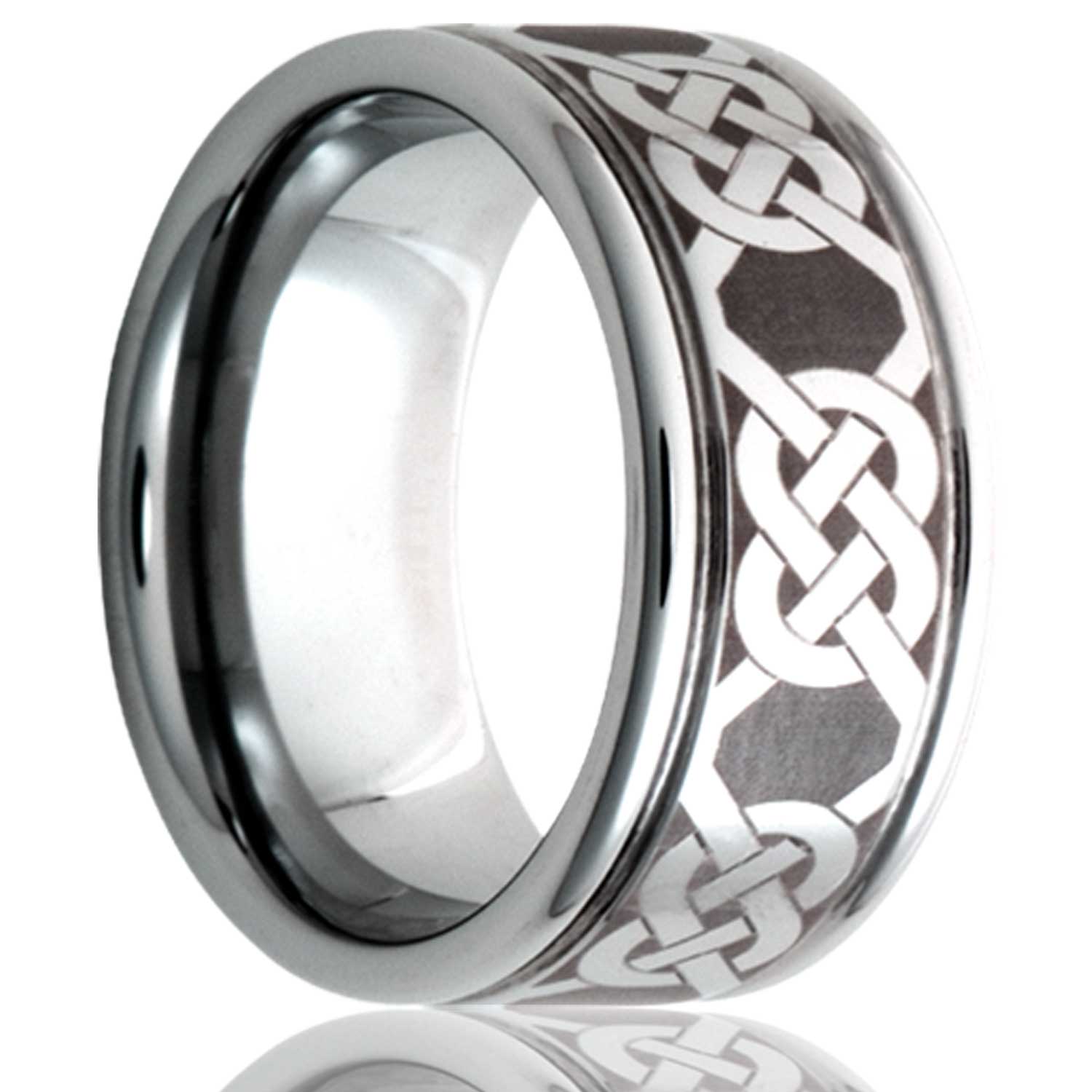 A eternity celtic knot grooved cobalt wedding band displayed on a neutral white background.