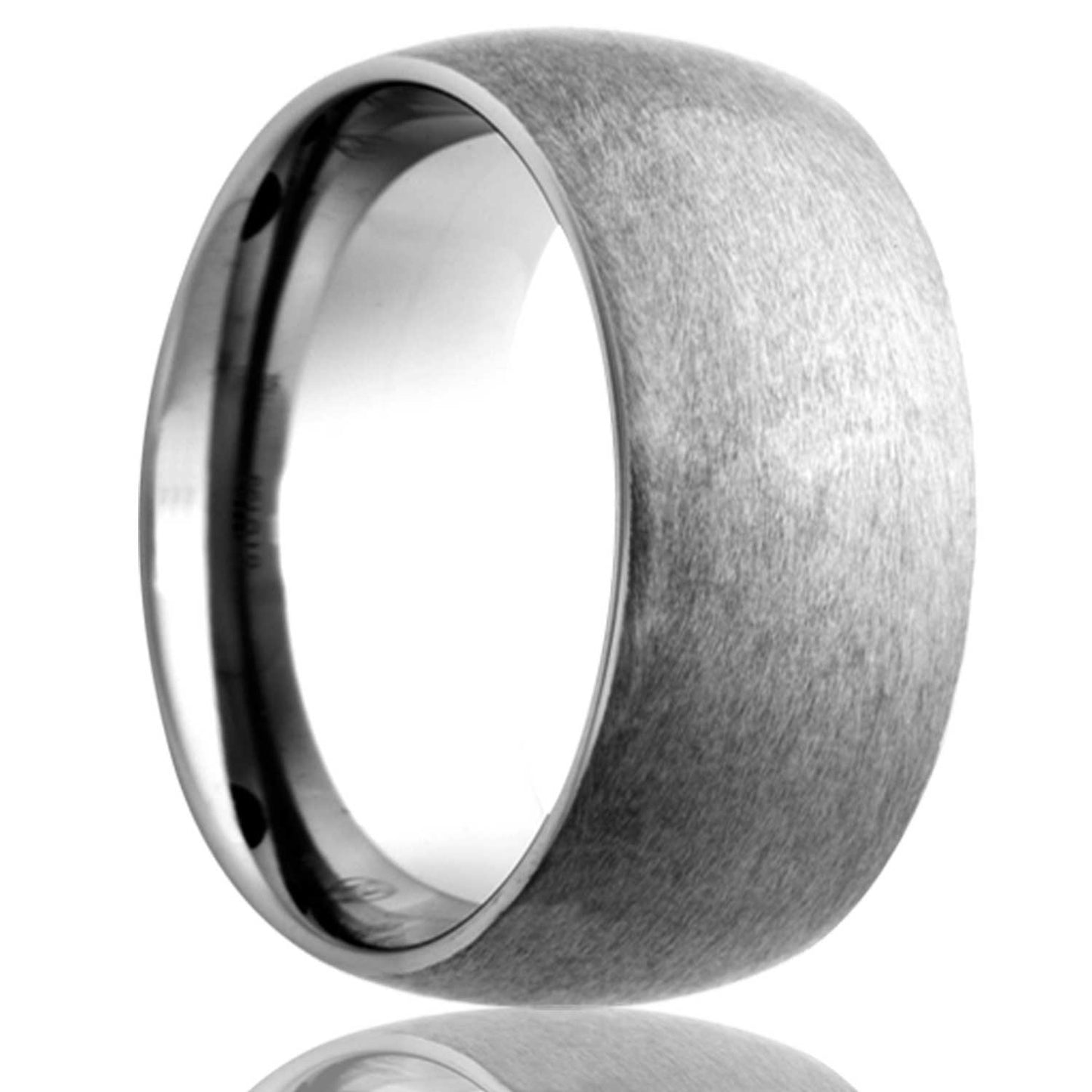 A domed satin finish cobalt wedding band displayed on a neutral white background.