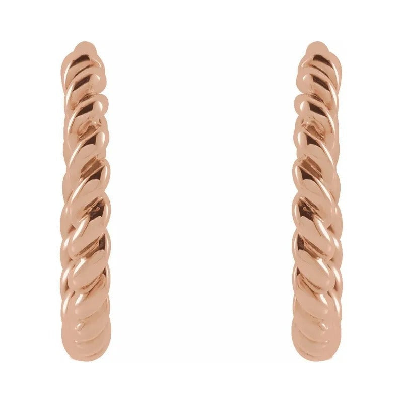 14k Gold Twisted Rope Huggie Hoop Earrings