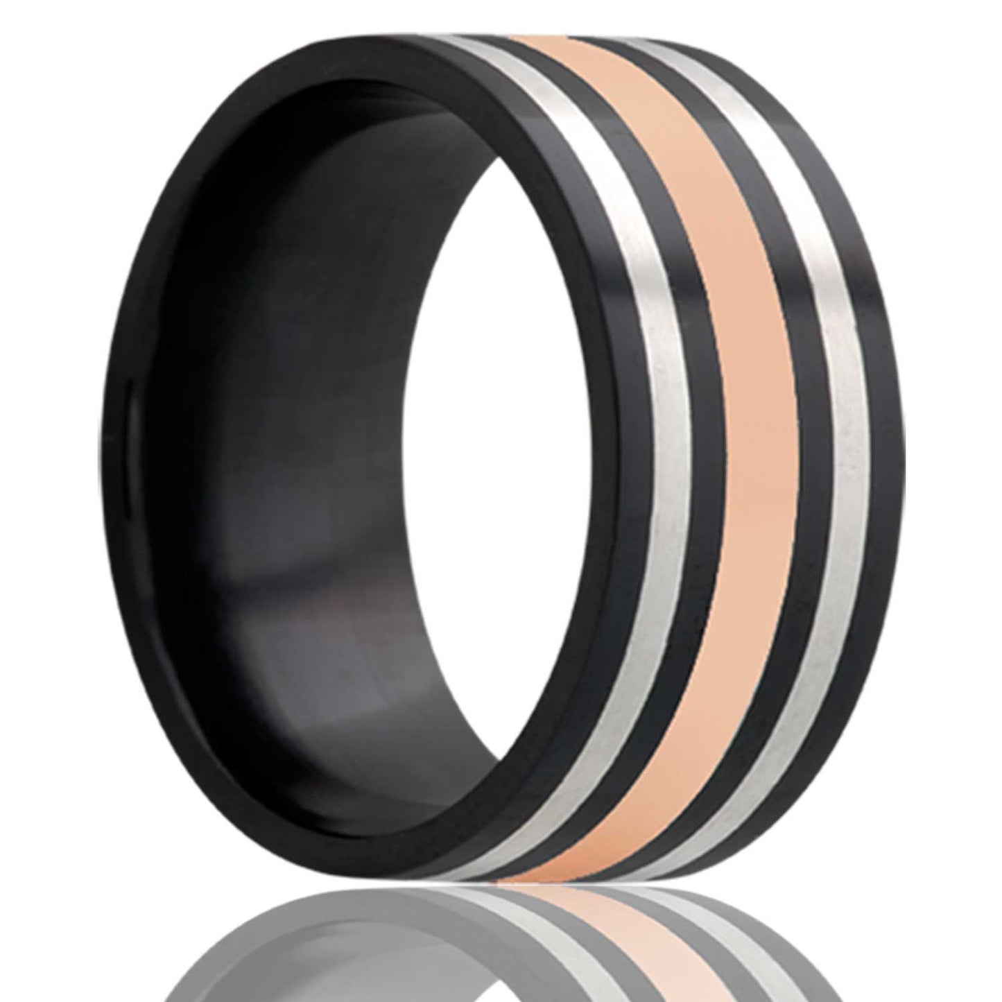 14k Rose Gold & Argentium Silver Inlay Zirconium Wedding Band