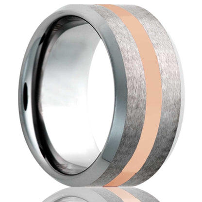 14k Rose Gold Inlay Satin Tungsten Wedding Band with Beveled Edges TU107R Rings by Vansweden Jewelers | Vansweden Jewelers