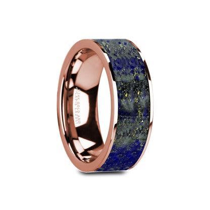 14k Rose Gold Men's Wedding Band with Blue Lapis Lazuli Inlay