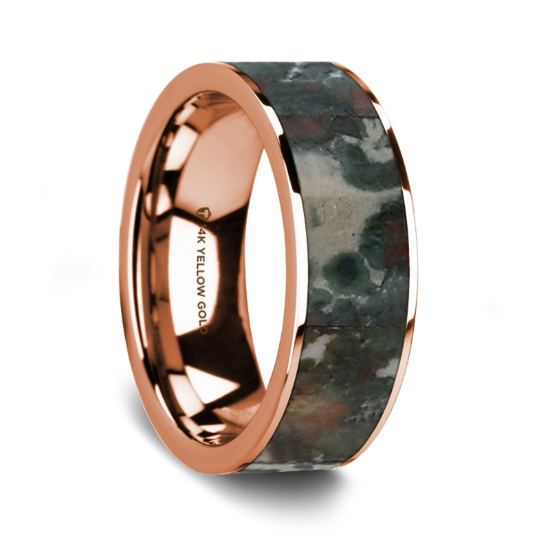 14k Rose Gold Men's Wedding Band with Coprolite Fossil Inlay