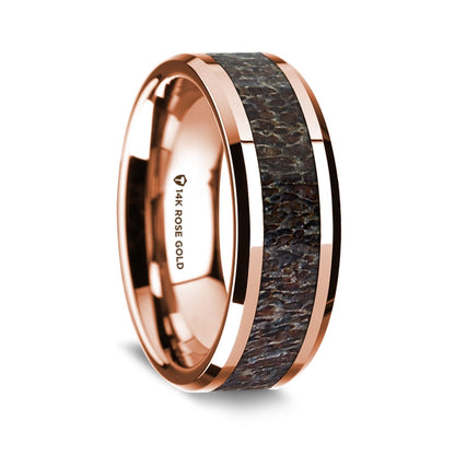 14k Rose Gold Men's Wedding Band with Deer Antler Inlay