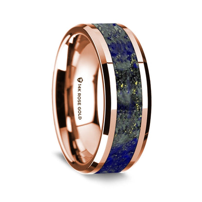 14k Rose Gold Men's Wedding Band with Lapis Lazuli Inlay