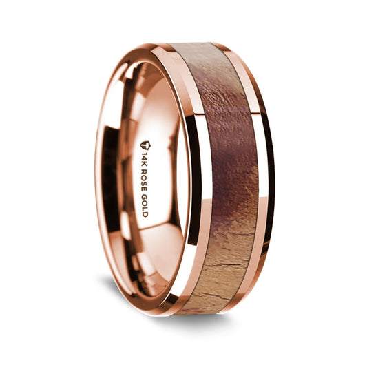 14k Rose Gold Men's Wedding Band with Olive Wood Inlay