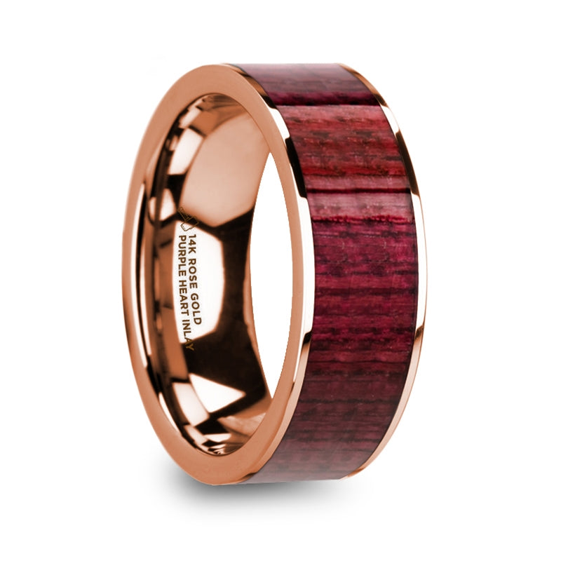 14k Rose Gold Men's Wedding Band with Purpleheart Inlay