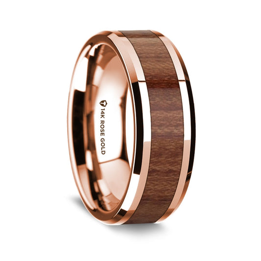 14k Rose Gold Men's Wedding Band with Rosewood Inlay