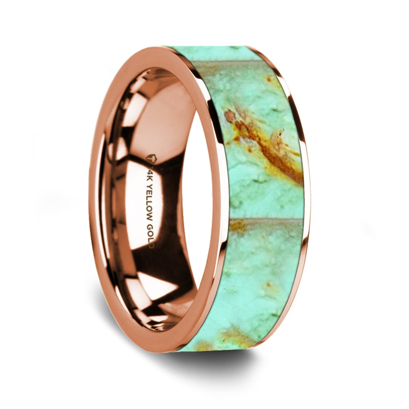 14k Rose Gold Men's Wedding Band with Turquoise Inlay