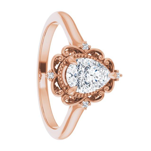 14k Rose Gold Pear Moissanite Women's Engagement Ring