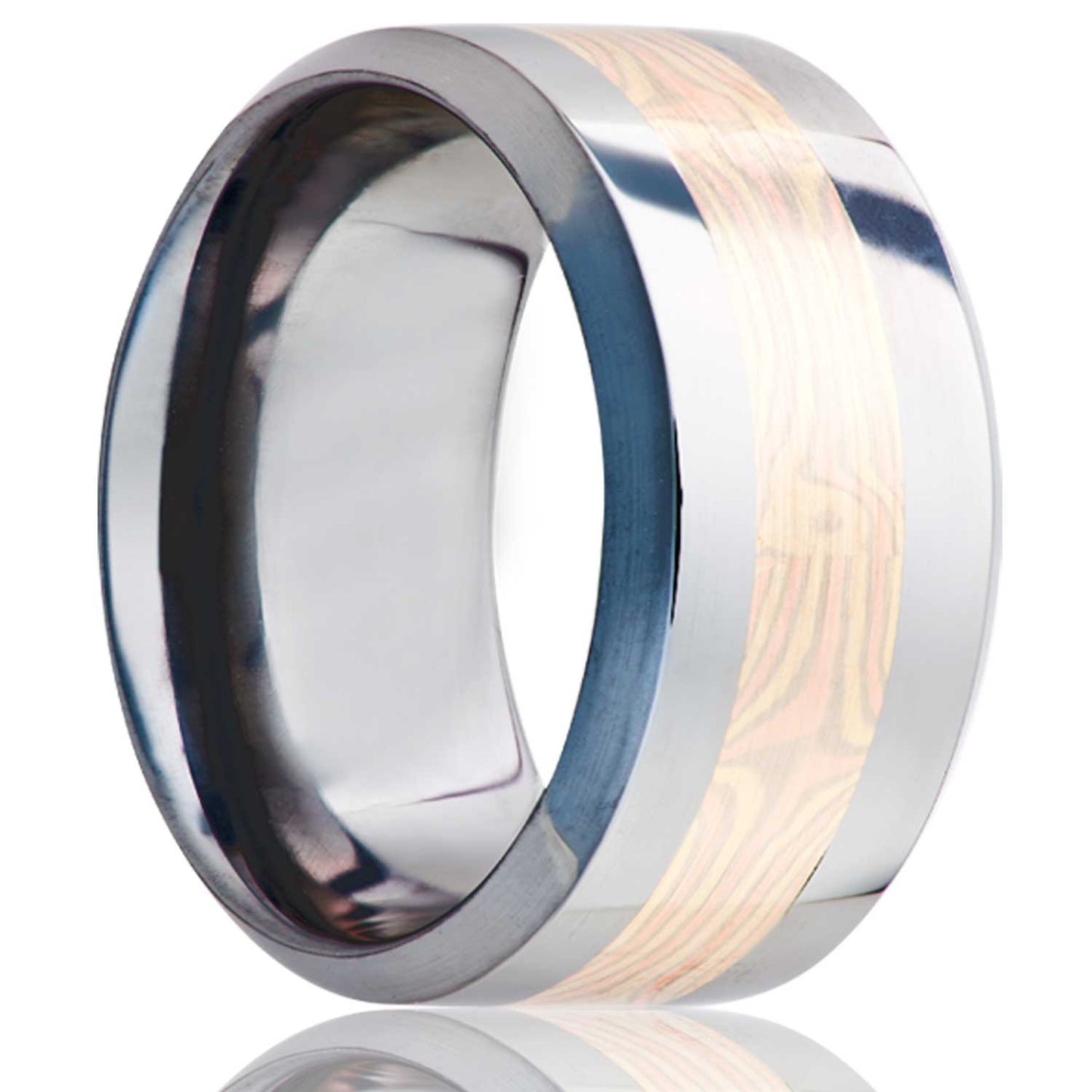 14k Rose Gold, White Gold & Yellow Gold Inlay Cobalt Wedding Band with Beveled Edges