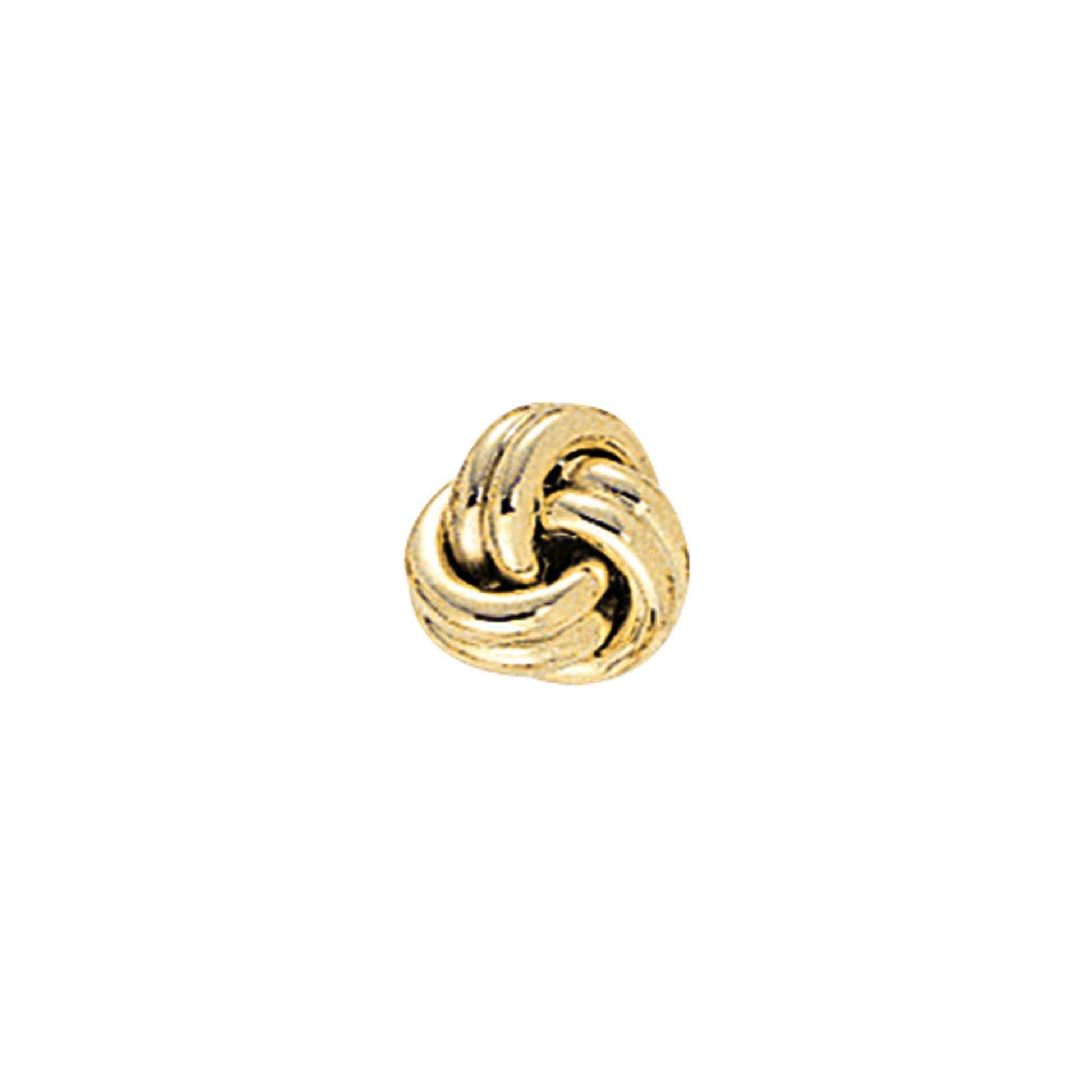 A 14k gold love knot tie tack displayed on a neutral white background.