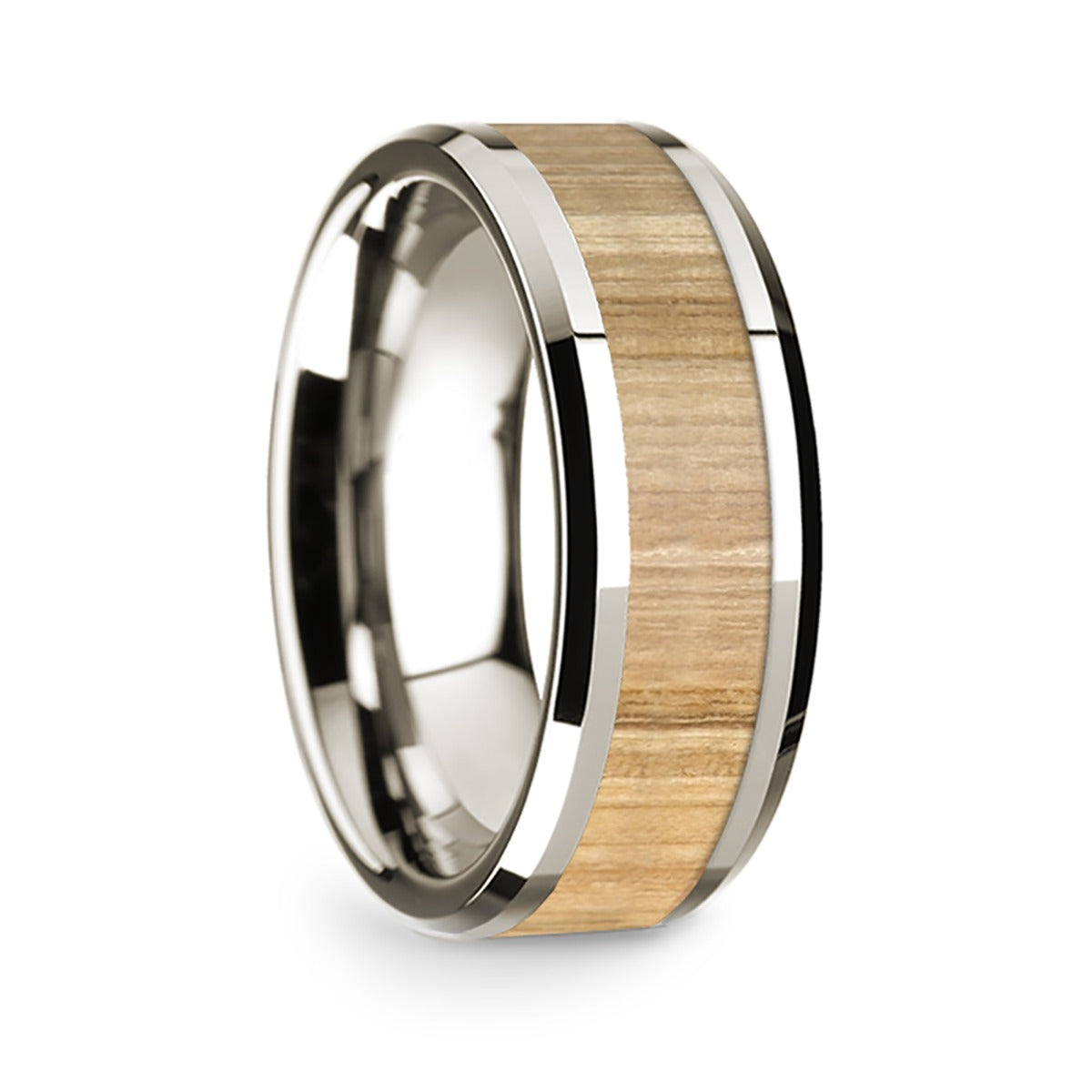 14k White Gold Men's Wedding Band with Ash Wood Inlay
