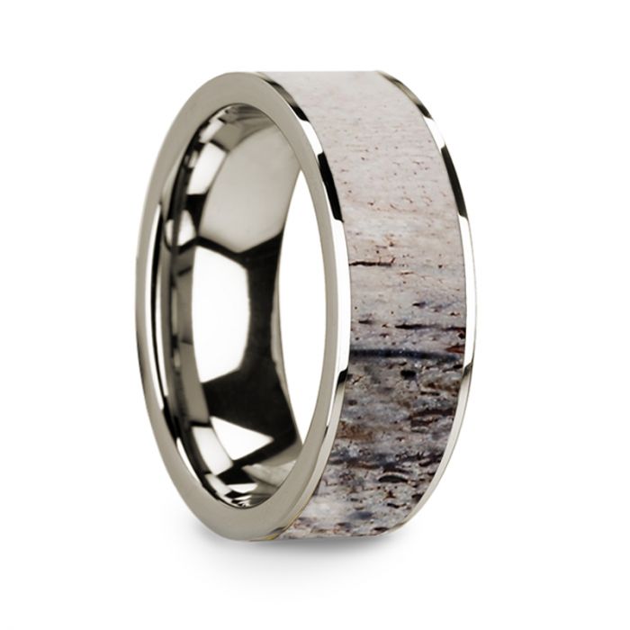 14k White Gold Men's Wedding Band with Ombre Deer Antler Inlay