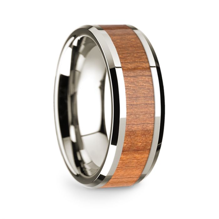 14k White Gold Men's Wedding Band with Sapele Wood Inlay