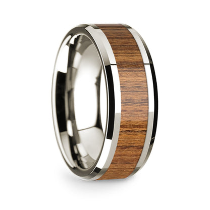 14k White Gold Men's Wedding Band with Teakwood Inlay