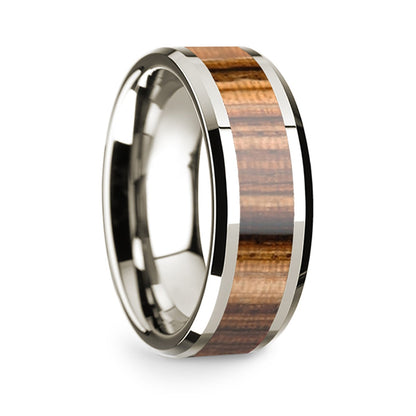14k White Gold Men's Wedding Band with Zebra Wood Inlay