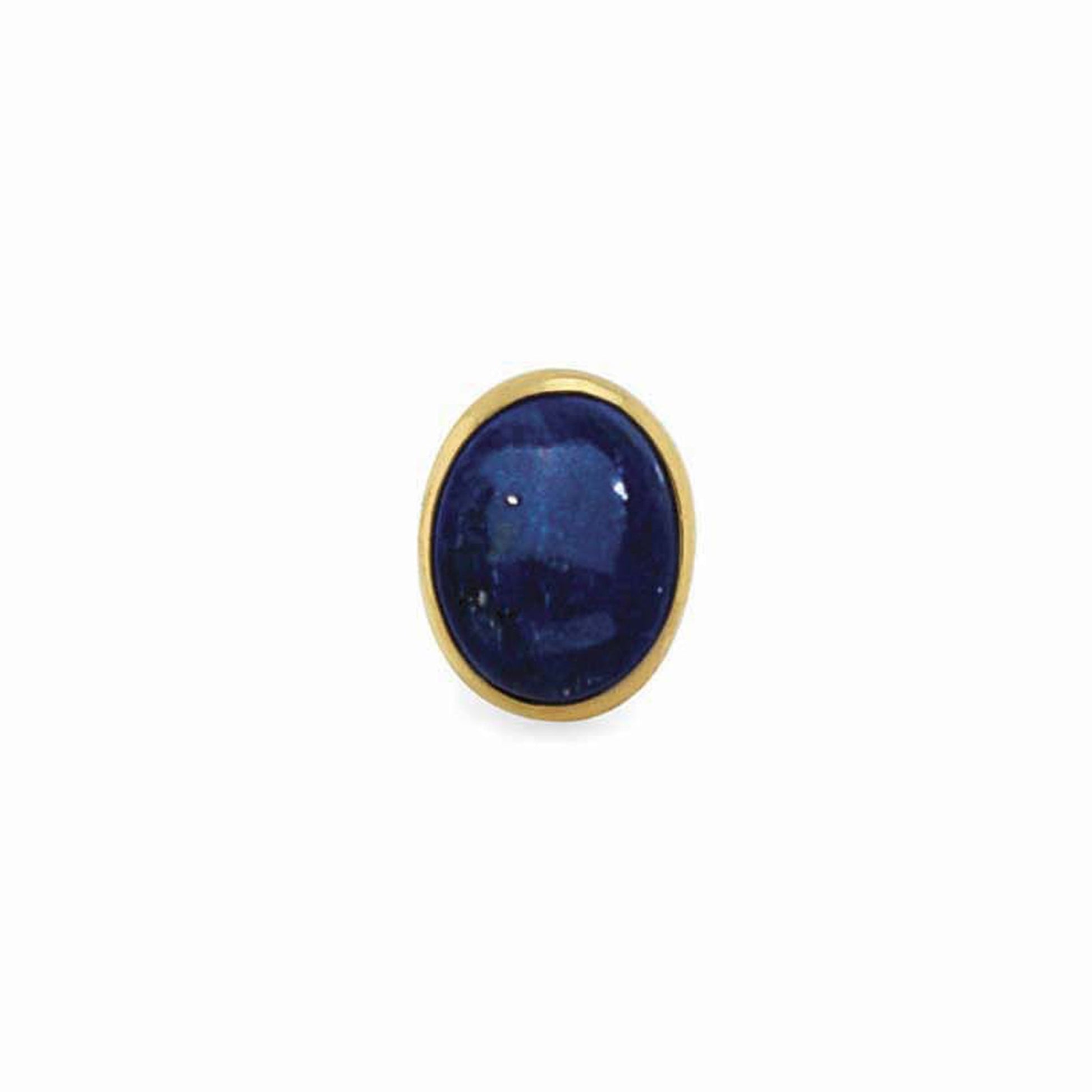 A 14k yellow gold lapis lazuli tie tack displayed on a neutral white background.