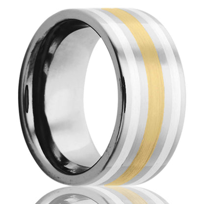 14k Yellow Gold & Argentium Silver Inlay Cobalt Wedding Band
