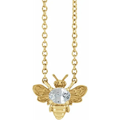 14k Yellow Gold Bee Necklace with White Sapphire